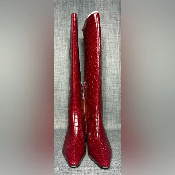 Sam Edelman Sylvia Knee High Wide Calf Leather Boot Cherry Crocodile Size 8.5M - Picture 3 of 8